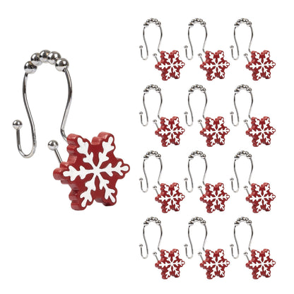 Sunlit Christmas Shower Curtain Hooks Silver Snowflakes Shower Curtain Rings, Resin, White Christmas Decor, Winter Bathroom Decoration - 12 Pack