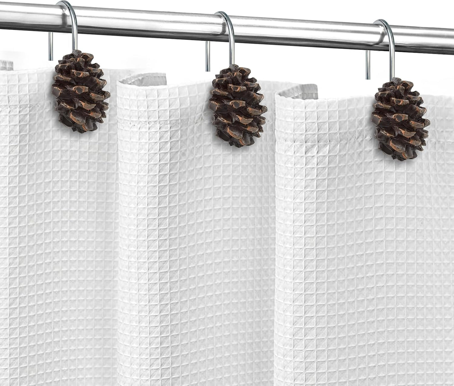 Sunlit Pinecone Decorative Shower Curtain Hooks, Brown Pine Cone Shower Curtain Rings, Resin, Winter Christmas Theme Bathroom Decoration, Set of 12