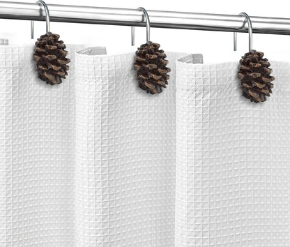 Sunlit Pinecone Decorative Shower Curtain Hooks, Brown Pine Cone Shower Curtain Rings, Resin, Winter Christmas Theme Bathroom Decoration, Set of 12