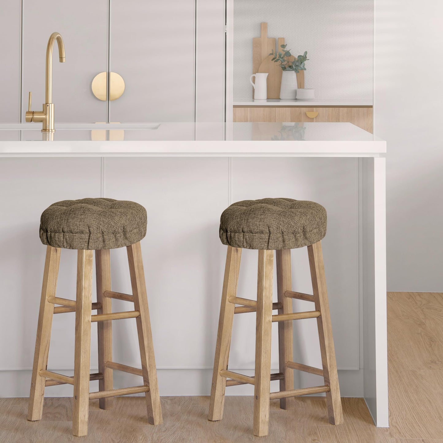 Sunlit Bar Stool Covers - Set of 2 Round Bar Stool Seat Covers, Soft and Cushioned Bar Chair Covers, Easy to Install and Wash, Cover Only, 12 Inch Diameter, Light Gray