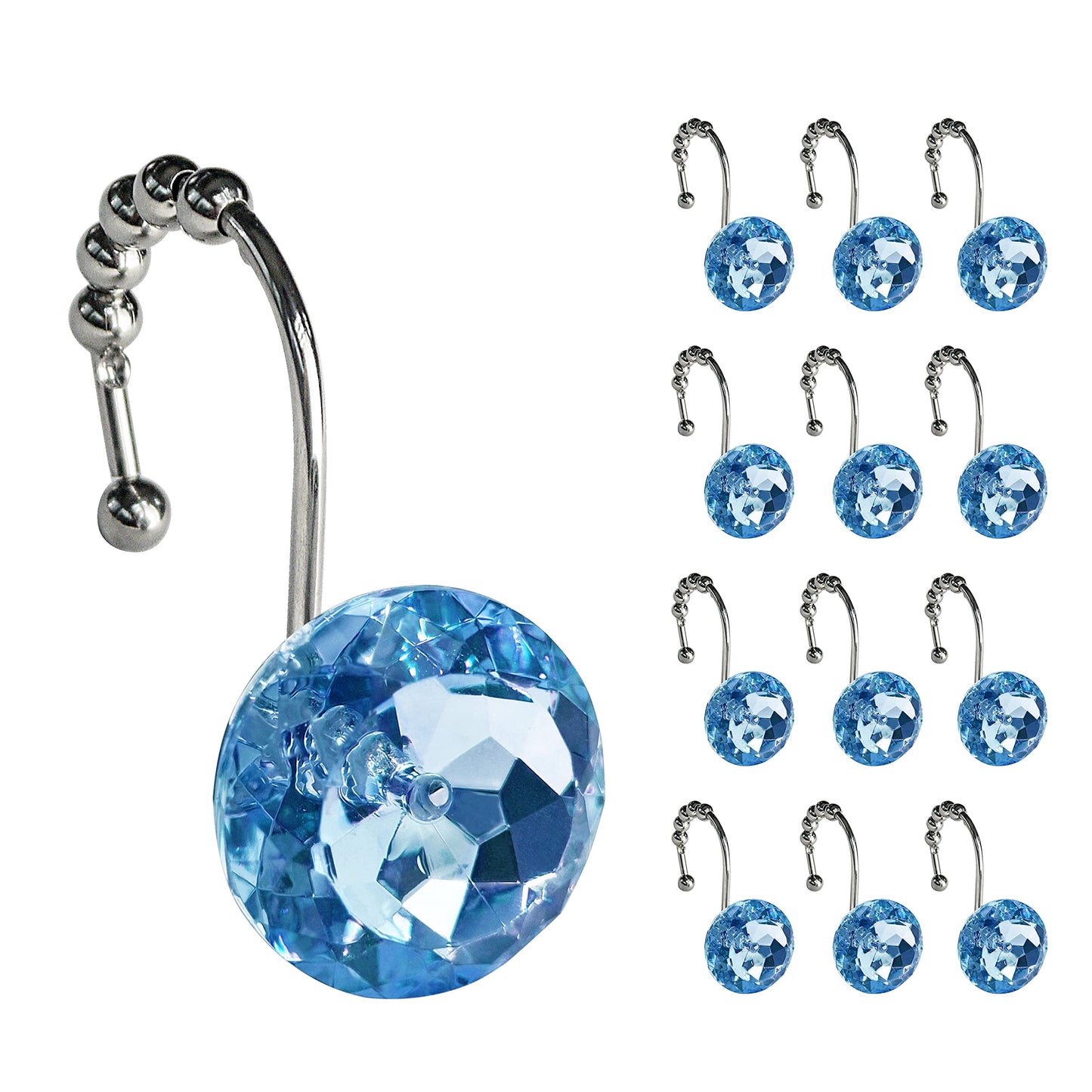Sunlit Luxury Design Round Yellow Diamond Crystal Gem Bling with Glide Balls Shower Curtain Hooks, Rust Proof Metal Rhinestones Glam Shower Curtain Rings-12 Pack