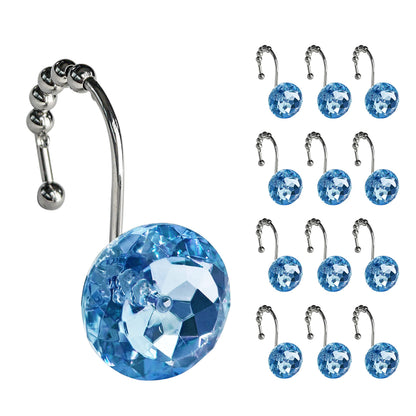 Sunlit Luxury Design Round Yellow Diamond Crystal Gem Bling with Glide Balls Shower Curtain Hooks, Rust Proof Metal Rhinestones Glam Shower Curtain Rings-12 Pack