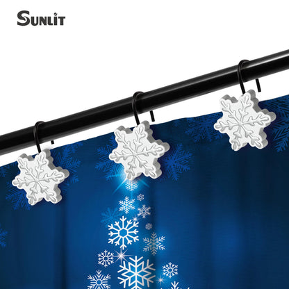 Sunlit Christmas Shower Curtain Hooks Snowflakes Double Shower Curtain Rings, Resin, Red and White Christmas Decor, Winter Bathroom Decoration - 12 Pack