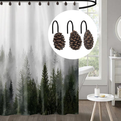 Sunlit Pinecone Decorative Shower Curtain Hooks, Brown Pine Cone Shower Curtain Rings, Resin, Winter Christmas Theme Bathroom Decoration, Set of 12