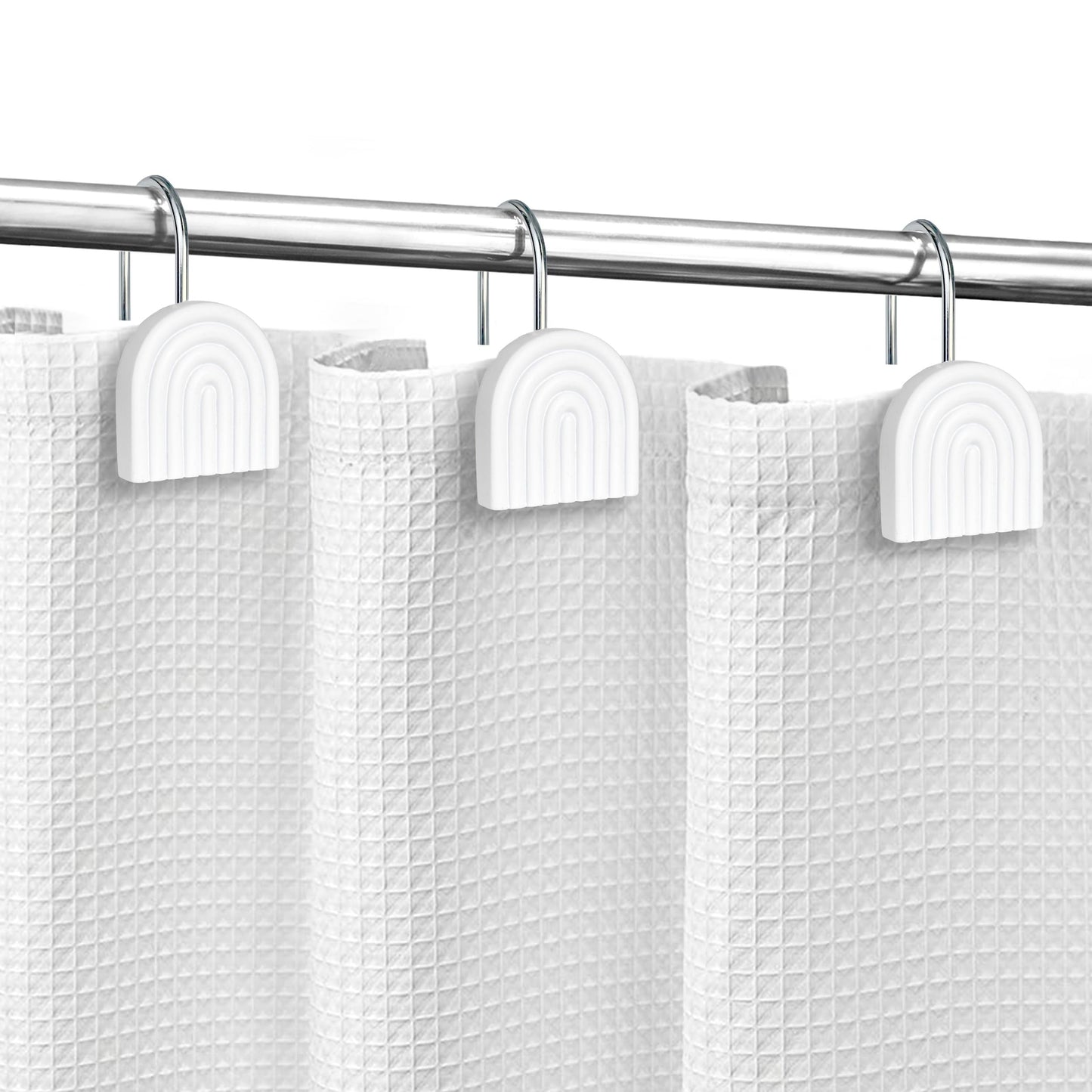 Sunlit Geometric Decorative Shower Curtain Hooks, Matt Triangle Geometric Black Shower Curtain Rings, Resin, Bathroom Decoration Boho Shower Curtain Hooks-12 Pack