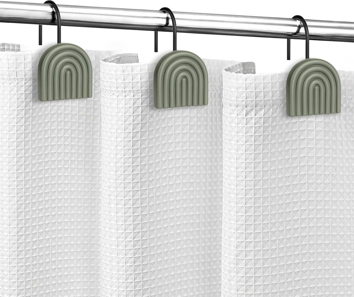 Sunlit Arch Shower Curtain Hooks, Decorative Bathroom Curtain Rings, Green