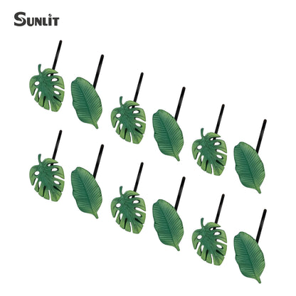 Tropical Leaf Decorative Shower Curtain Hooks Green Botanical Shower Curtain Rings, Resin, Monstera Deliciosa Leaves Shower Curtain Hangers for Bathroom, Set of 12