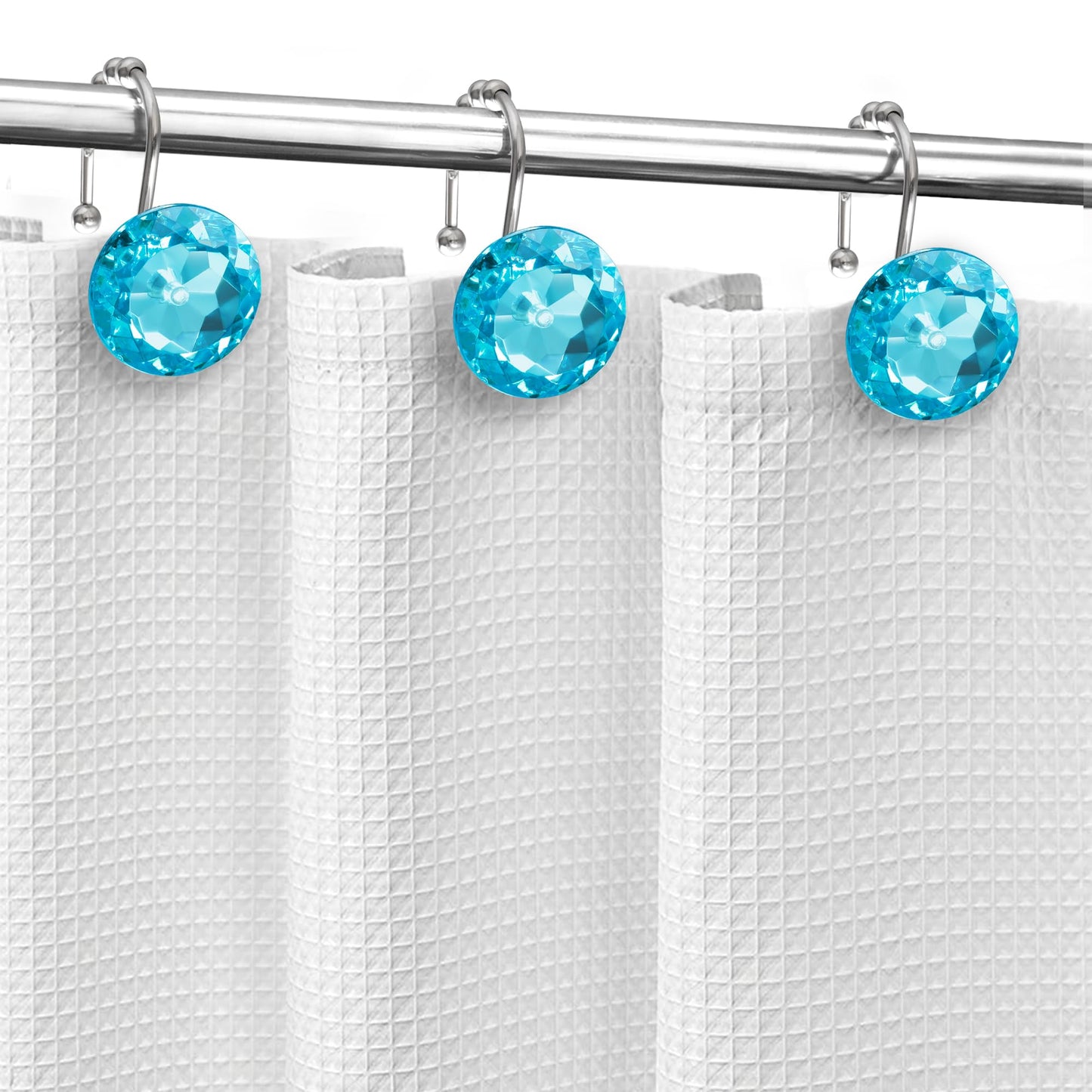 Sunlit Luxury Design Round Yellow Diamond Crystal Gem Bling with Glide Balls Shower Curtain Hooks, Rust Proof Metal Rhinestones Glam Shower Curtain Rings-12 Pack