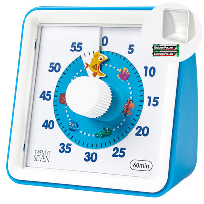 Visual Timer with Protective Case, 60-Minute Countdown Timer for Kids Autism ADHD Classroom Home Office, Countdown Clock for Teaching Work Meeting Time Management, Navy Blue/Colorful