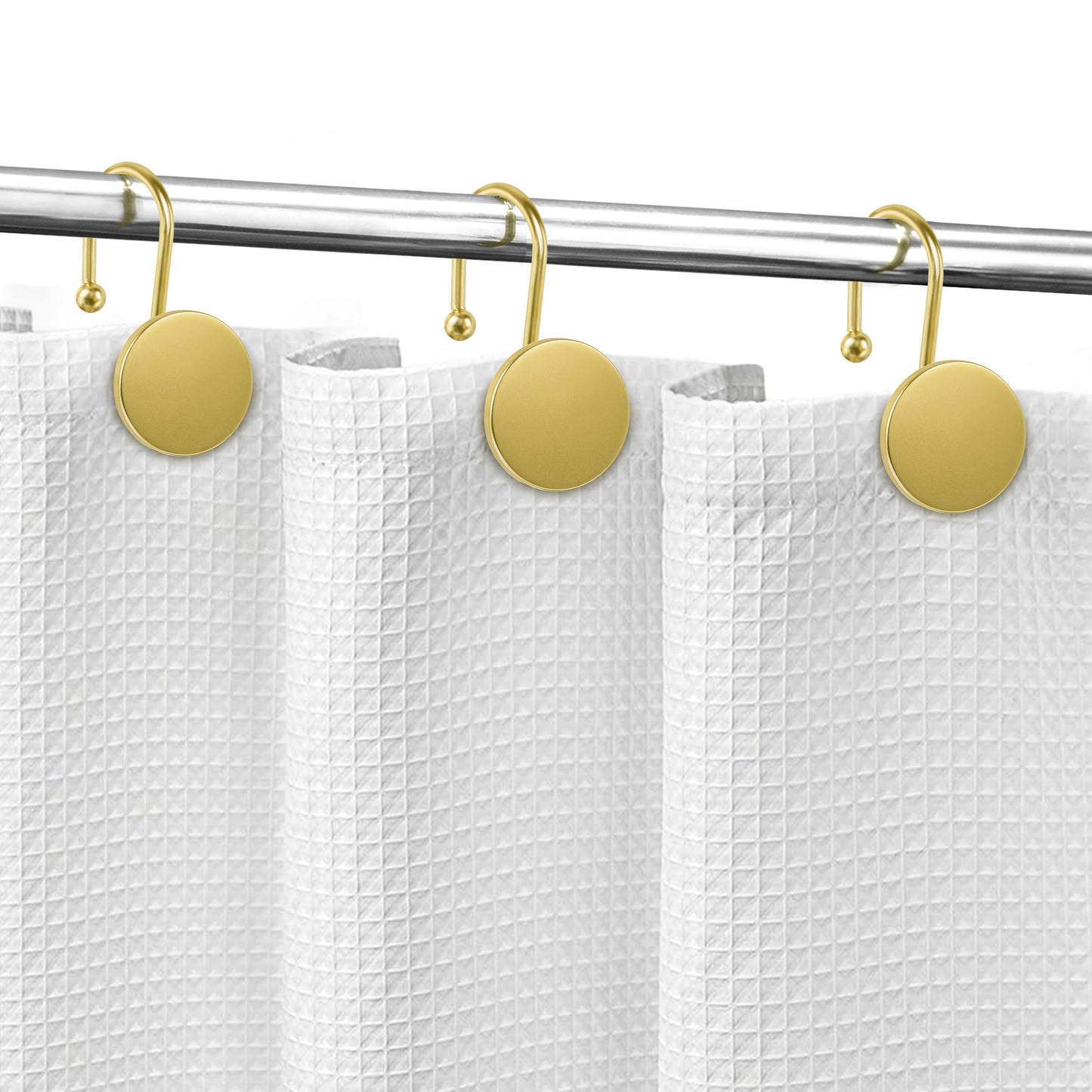 Sunlit Gold Shower Curtain Hooks, Round Metal Home Decorative Shower Curtain Rings for Bathroom, Modern Shower Curtain Hangers Bathroom Accessories, Set of 12