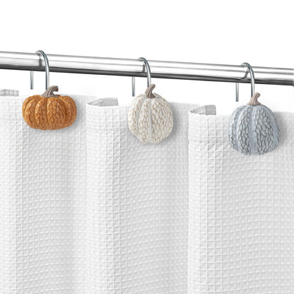 Sunlit Fall Pumpkin Decorative Shower Curtain Hooks, Autumn Harvest Festival Shower Curtain Rings, Resin, Orange Farmhouse Bathroom Curtain Hangers Decoration, Set of 12