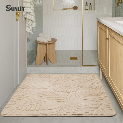 Sunlit Square Bathroom Rug 32x32, Soft Absorbent Bath Mat, Washable Bathroom Mat, Non-Slip Square Bath Rug, Cozy Shower Rugs Bathmat, Subtle High-Low Pile Jacquard Pattern, Diamond Pewter Green