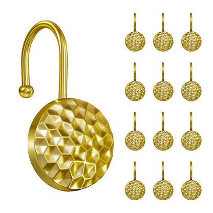 Sunlit Gold Shower Curtain Hooks, Square Metal Home Decorative Shower Curtain Rings for Bathroom, Modern Shower Curtain Hangers Bathroom Accessories, Set of 12