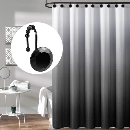 Sunlit Luxury Design Round Clear Diamond Crystal Gem Bling with Glide Balls Double Shower Curtain Hooks, Rust Proof Metal Rhinestones Glam Shower Curtain Rings-12 Pack