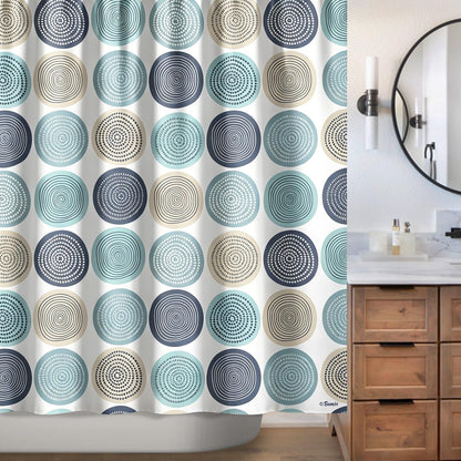 Sunlit Abstract Tree Rings Woody Artistic Small Stall Shower Curtain 36 x 72 Inches RV Half Size Narrow Bathroom Curtains Nature Pale Blue Teal Beige Light Brown Fabric Bathroom Decor