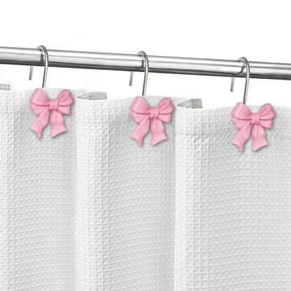 Sunlit Cute Bow Knot Shower Curtain Hooks, Home Decorative Shower Curtain Rings for Bathroom, Resin Shower Curtain Hangers Bathroom Accessories, Set of 12, Pink