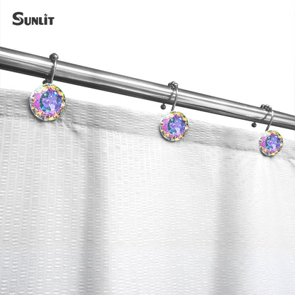 Sunlit Luxury Design Round Clear Diamond Crystal Gem Bling with Glide Balls Double Shower Curtain Hooks, Rust Proof Metal Rhinestones Glam Shower Curtain Rings-12 Pack