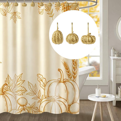 Sunlit Fall Pumpkin Decorative Shower Curtain Hooks, Autumn Harvest Festival Shower Curtain Rings, Resin, Orange Farmhouse Bathroom Curtain Hangers Decoration, Set of 12