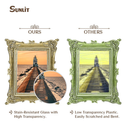Sunlit Vintage Picture Frame 4x4 Inch, Luxury Antique Square Photo Frames with Glass Front, Photo Display, Tabletop Wall Hanging, Gift Ideas, Bronze Gold