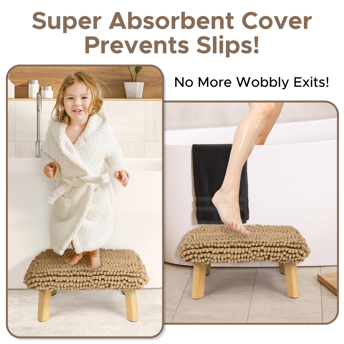 Sunlit One Step Stool, Heavy Duty Bathtub Stool up to 550 lbs, Non-Slip Wood Foot Stool, Wooden Step Stool for Adults, Dark Walnut Bed Step Stools for High Bed, Kitchen Bathroom Bedroom