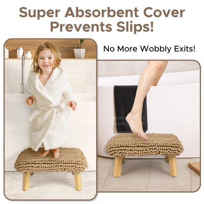 Sunlit One Step Stool, Heavy Duty Bathtub Stool up to 550 lbs, Non-Slip Wood Foot Stool, Wooden Step Stool for Adults, Dark Walnut Bed Step Stools for High Bed, Kitchen Bathroom Bedroom