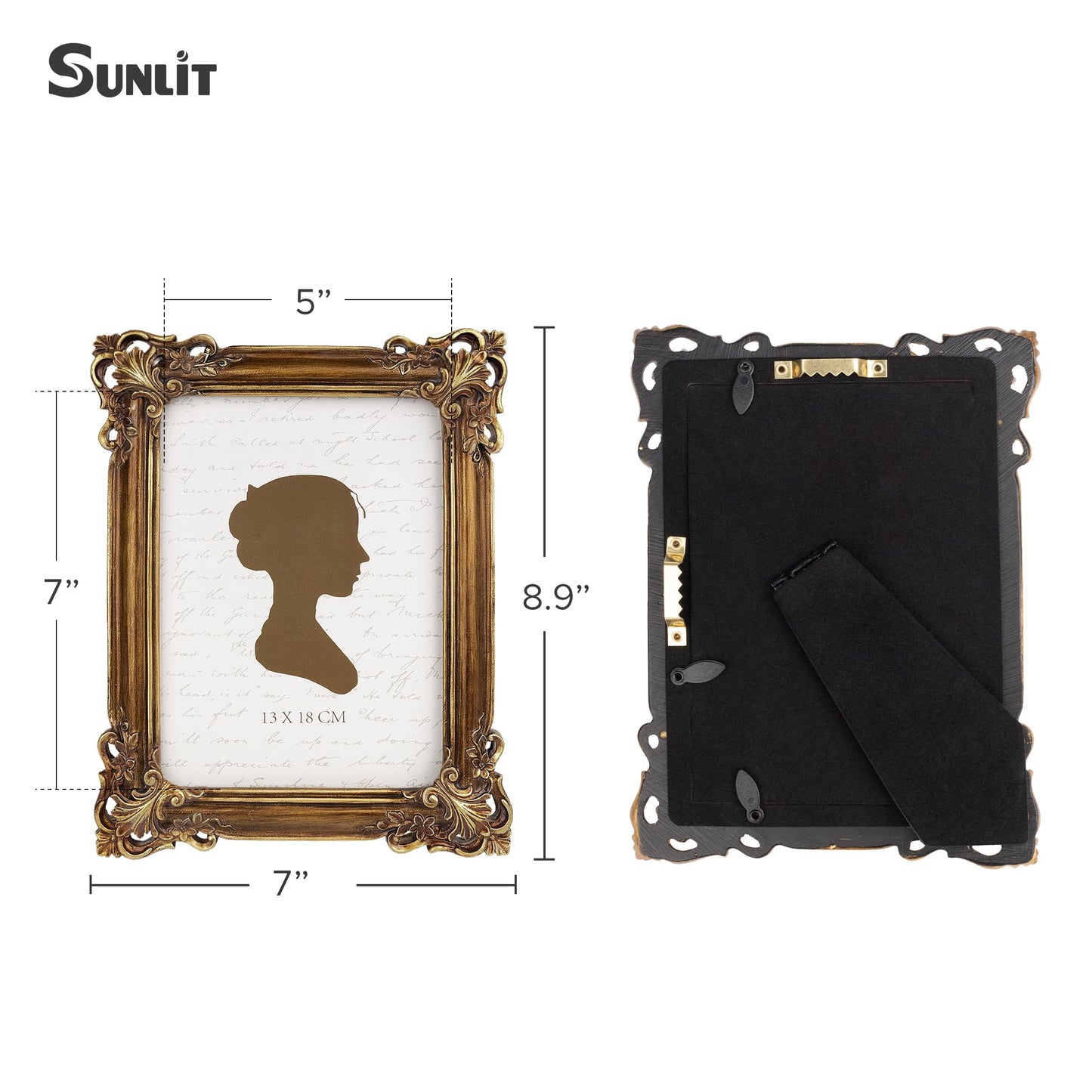 Sunlit Vintage Picture Frame 4x6 Inch, Luxury Antique Photo Frames with Glass Front, Photo Display, Tabletop Wall Hanging, Gift Ideas
