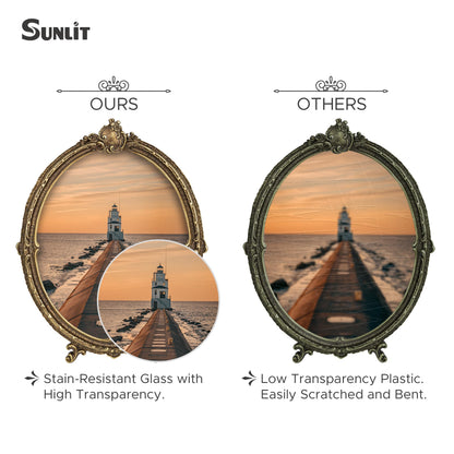 Sunlit Vintage Picture Frame 4x6 Inch, Oval Antique Photo Frames with Glass Front, Luxury Photo Display, Tabletop Wall Hanging, Gift Ideas, Brown