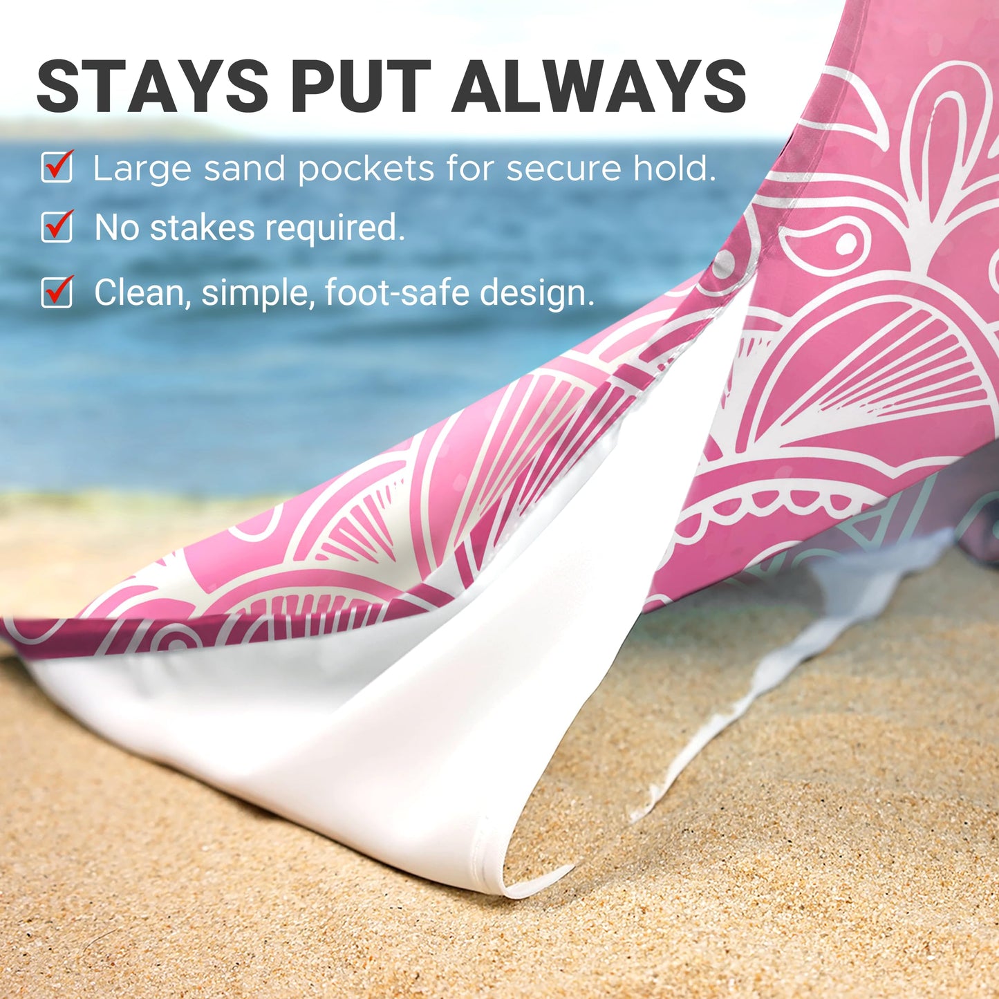 Sunlit Silky Soft Sand Proof Beach Blanket 106"x81" / 85"x72" Sand Proof Mat with Corner Pockets and Mesh Bag for Beach Party, Travel, Camping and Outdoor Music Festival, Mandala