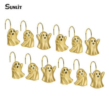 Sunlit Ghost Shower Curtain Hooks, Home Decorative Shower Curtain Rings for Bathroom, Halloween Shower Curtain Hangers Bathroom Accessories, Set of 12