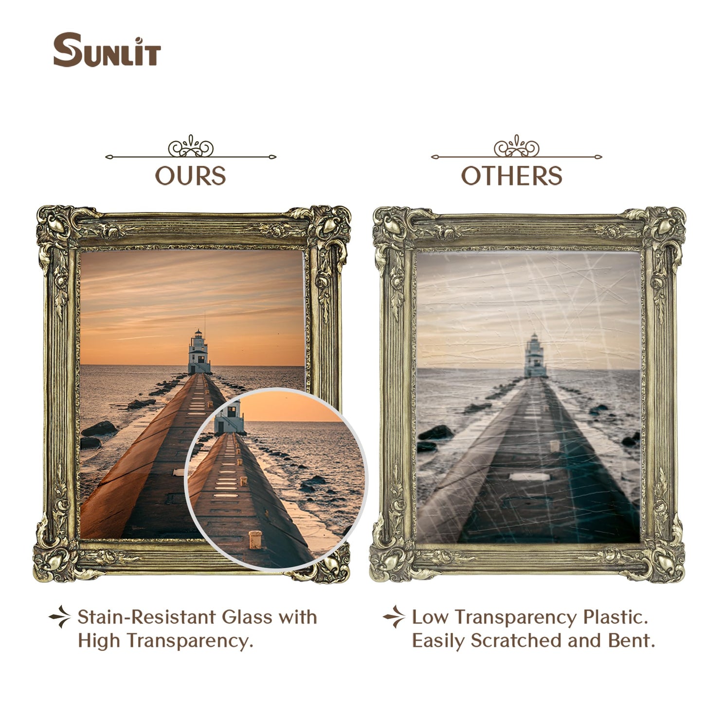 Sunlit Vintage Picture Frame 8x10 Inch, Luxury Antique Photo Frames with Glass Front, Photo Display, Tabletop Wall Hanging, Gift Ideas, Dark Gold