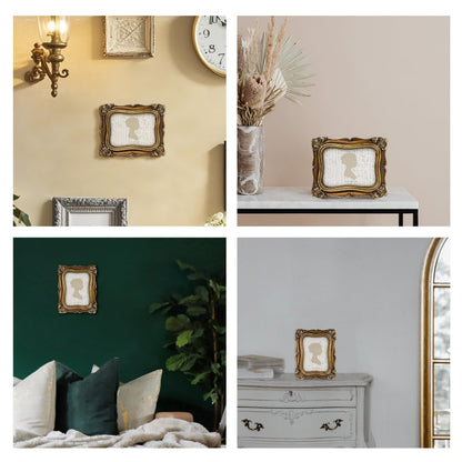 Sunlit Vintage Small Picture Frame 2.5x3.5 Inch, Antique Mini Polaroid Photo Frames with Glass Front, Luxury Wallet Size Picture Frames, Tiny Photo Frames Display Tabletop Wall Hanging Gift Ideas, Gold