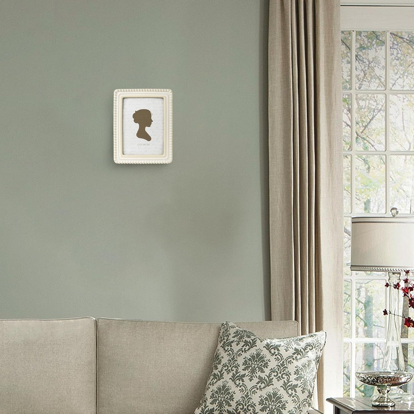 Sunlit Boho Vintage Picture Frame 5x7 Inch with Beaded Border, Luxury Antique Square Photo Frames with Glass Front, Photo Display, Tabletop Wall Hanging, Gift Idea, Distressed White