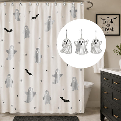 Sunlit Ghost Shower Curtain Hooks, Home Decorative Shower Curtain Rings for Bathroom, Halloween Shower Curtain Hangers Bathroom Accessories, Set of 12