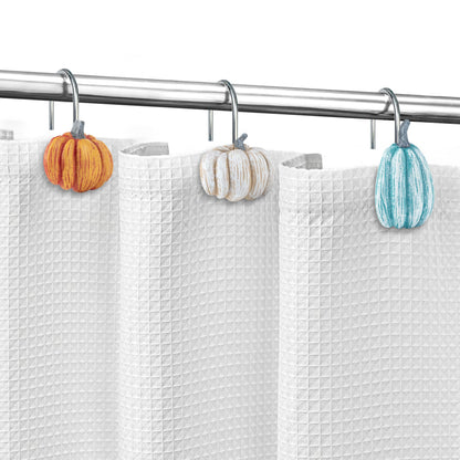 Sunlit Fall Pumpkin Decorative Shower Curtain Hooks, Autumn Harvest Festival Shower Curtain Rings, Resin, Orange Farmhouse Bathroom Curtain Hangers Decoration, Set of 12