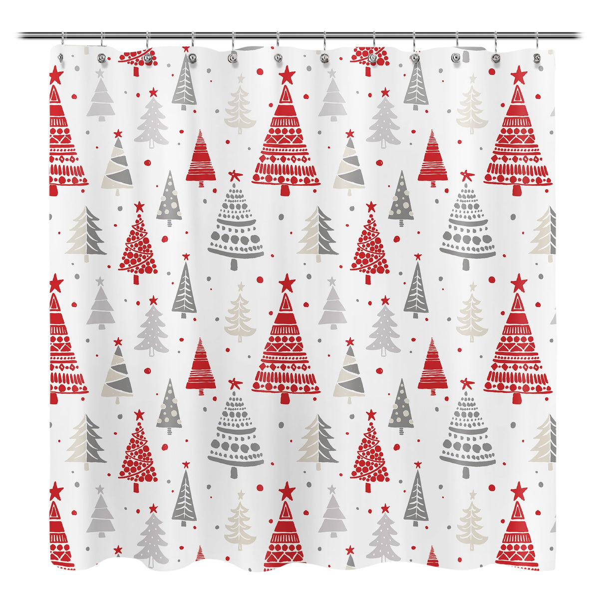 Sunlit Christmas Shower Curtain, Blue and Gray Xmas Trees with Stars and Snow Pattern Shower Curtains for Bathroom Decor, Winter Snowflake Pine Tree Bathroom Curtains, 71x71 Inch