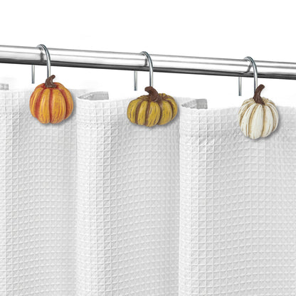 Sunlit Fall Pumpkin Decorative Shower Curtain Hooks, Autumn Harvest Festival Shower Curtain Rings, Resin, Orange Farmhouse Bathroom Curtain Hangers Decoration, Set of 12