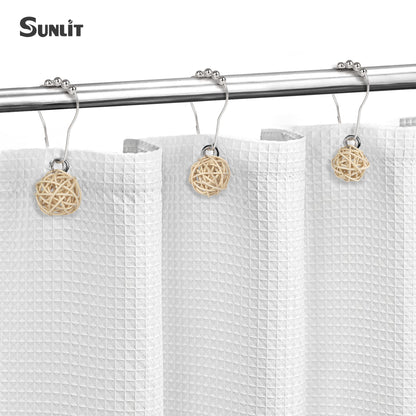 Sunlit Boho Decorative Rattan Balls Shower Curtain Hooks, Wicker Orbs Shower Curtain Rings for Bathroom, Farmhouse Shower Curtain Hangers Bathroom Accessories, Set of 12, Brown