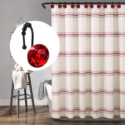 Sunlit Luxury Design Round Clear Diamond Crystal Gem Bling with Glide Balls Double Shower Curtain Hooks, Rust Proof Metal Rhinestones Glam Shower Curtain Rings-12 Pack