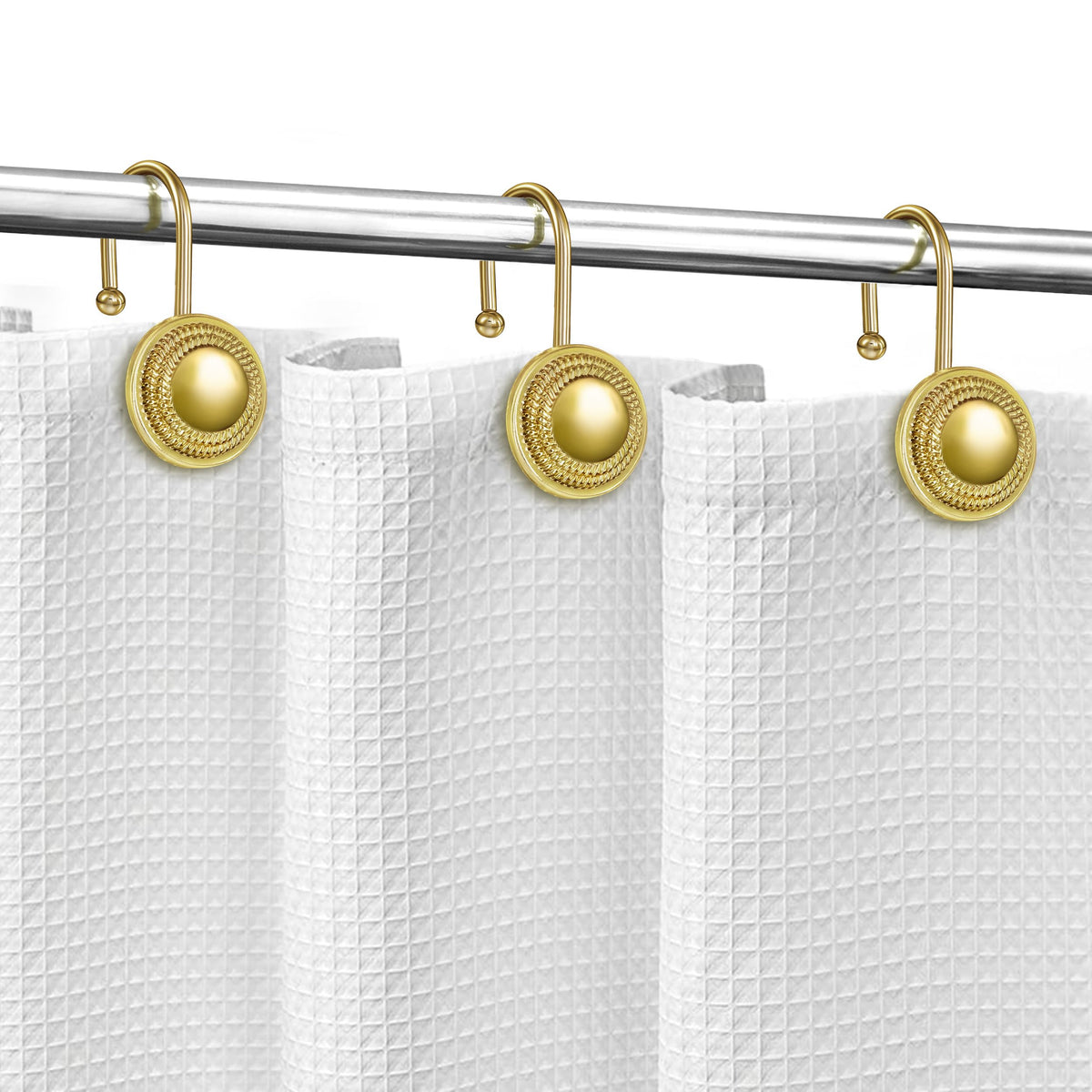 Sunlit Gold Shower Curtain Hooks, Round Metal Home Decorative Shower Curtain Rings for Bathroom, Modern Shower Curtain Hangers Bathroom Accessories, Set of 12