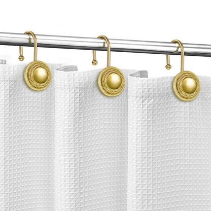 Sunlit Gold Shower Curtain Hooks, Round Metal Home Decorative Shower Curtain Rings for Bathroom, Modern Shower Curtain Hangers Bathroom Accessories, Set of 12