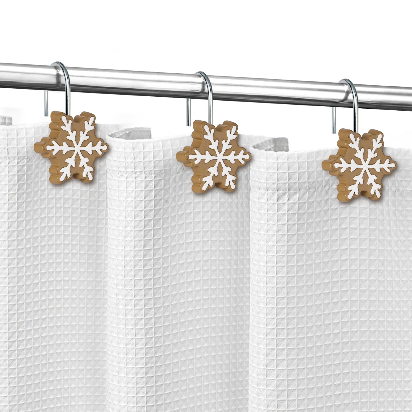 Sunlit Christmas Shower Curtain Hooks Silver Snowflakes Shower Curtain Rings, Resin, White Christmas Decor, Winter Bathroom Decoration - 12 Pack