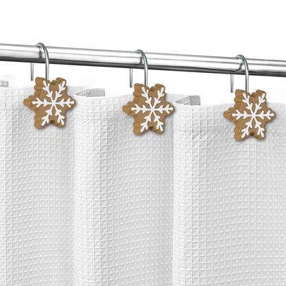 Sunlit Christmas Shower Curtain Hooks Silver Snowflakes Shower Curtain Rings, Resin, White Christmas Decor, Winter Bathroom Decoration - 12 Pack