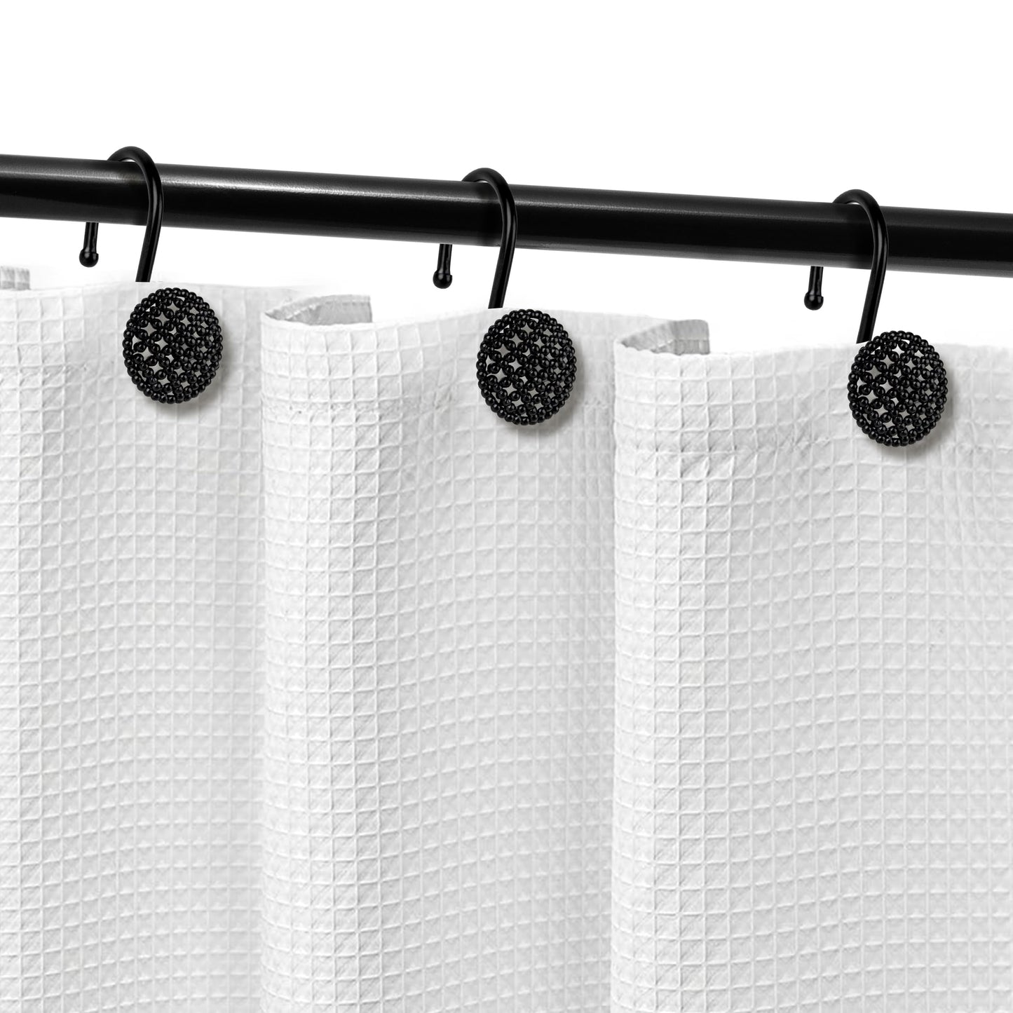 Sunlit Gold 3D Beaded Mesh Shower Curtain Hooks, Metal Home Decorative Shower Curtain Rings for Bathroom, Modern Shower Curtain Hangers Bathroom Accessories, Set of 12