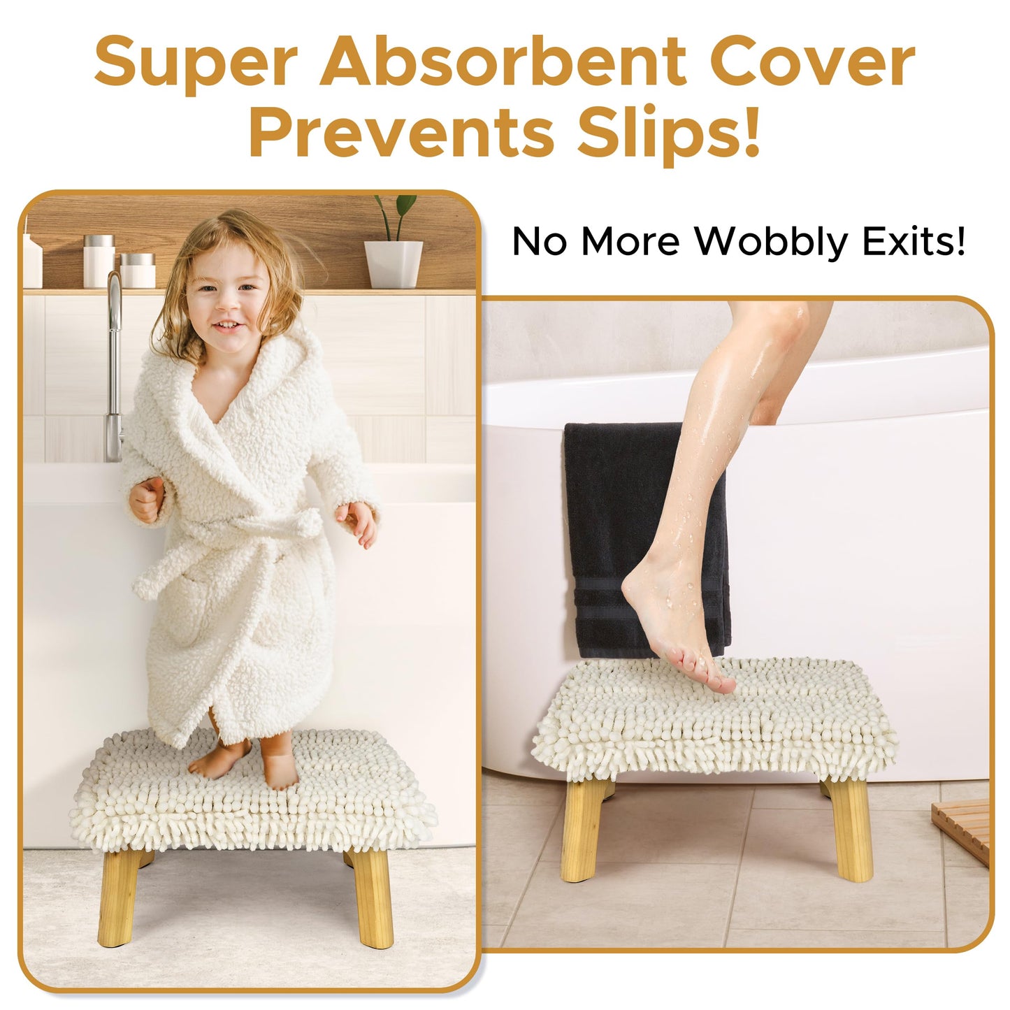 Sunlit One Step Stool, Heavy Duty Bathtub Stool up to 550 lbs, Non-Slip Wood Foot Stool, Wooden Step Stool for Adults, Dark Walnut Bed Step Stools for High Bed, Kitchen Bathroom Bedroom