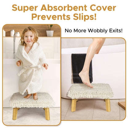 Sunlit One Step Stool, Heavy Duty Bathtub Stool up to 550 lbs, Non-Slip Wood Foot Stool, Wooden Step Stool for Adults, Dark Walnut Bed Step Stools for High Bed, Kitchen Bathroom Bedroom