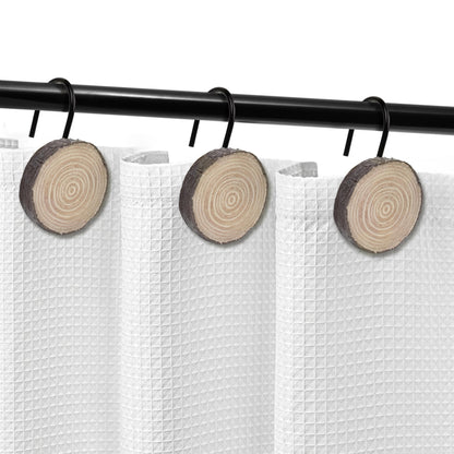 Sunlit Farmhouse Wooden Slices Shower Curtain Hooks, Rustic Home Decorative Shower Curtain Rings with Black Hooks for Bathroom, Resin Shower Curtain Hangers Bathroom Accessories, Set of 12