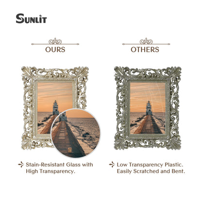 Sunlit Vintage Picture Frame 4x4 Inch, Luxury Antique Square Photo Frames with Glass Front, Photo Display, Tabletop Wall Hanging, Gift Ideas, Antique Gold Silver
