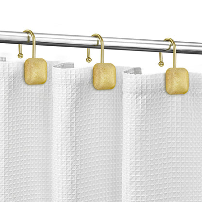 Sunlit Gold Shower Curtain Hooks, Round Metal Home Decorative Shower Curtain Rings for Bathroom, Modern Shower Curtain Hangers Bathroom Accessories, Set of 12