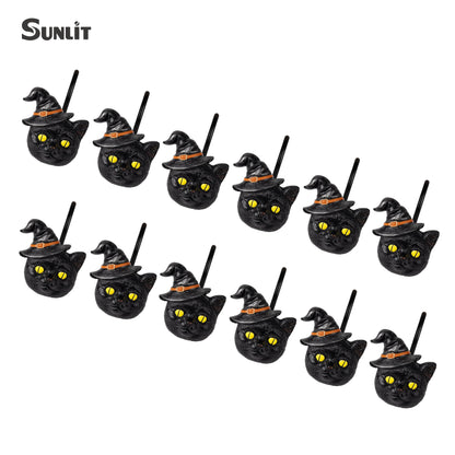 Sunlit Halloween Black Cat Shower Curtain Hooks, Home Decorative Shower Curtain Rings for Bathroom, Halloween Shower Curtain Hangers Bathroom Accessories, Set of 12, Wizard Cat