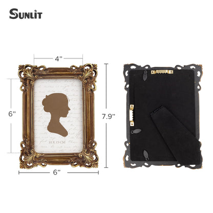 Sunlit Vintage Picture Frame 4x6 Inch, Luxury Antique Photo Frames with Glass Front, Photo Display, Tabletop Wall Hanging, Gift Ideas